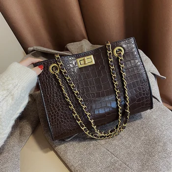 

Stone Leather Chains Shoulder Bags Tote Women Handbags Pu Leather Ladies Shoulder Bags High Quality Cross Body Bags
