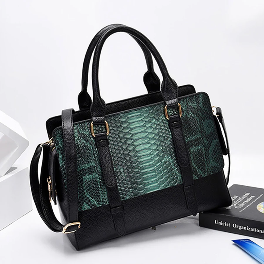 

High Capacity Crocodile Pattern Women's Shoulder Bags High Quality Panelled Purses and Handbags Luxury Pu Ladies Messenger Bags