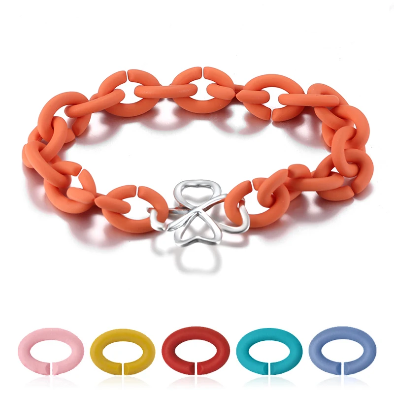 

New 925 Sterling Silver Lucky Four-leaf Clover bead Bracelet for Women Hard Rubber X Chain Bracelet Female Jewelry DIY 10 Colors