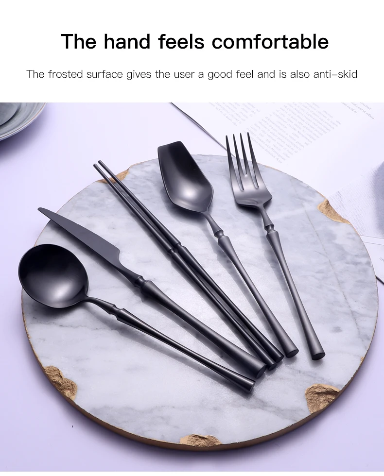 Description Picture 4 of itemMatte Black 18/10 Stainless Steel Luxury Cutlery Tableware Knife Coffee Ice Spoon Fork Chopsticks Flatware Set Dishwasher Safe