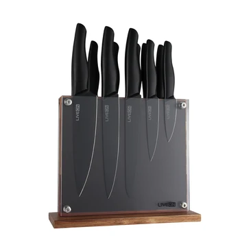 

12 PCS Kitchen Knife Set Black Oxide Blade Sharp Stainless Steel Chef Knife Slicing Knife Paring Knife Wooden Magnetic Block