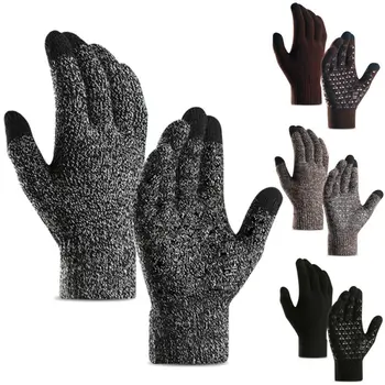 

2020 Men's Knitted Gloves Winter Autumn Male Touch Screen Gloves High Quality Plus Thin Velvet Solid Warm Mittens Business
