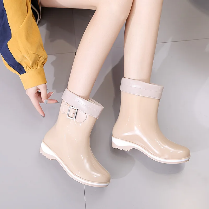 

39 New Style Fashion Rain Boots Women's Waterproof Rain Boots Anti-slip plus Velvet Rain Shoes Korean Tube Adult Rubber Boots Wo