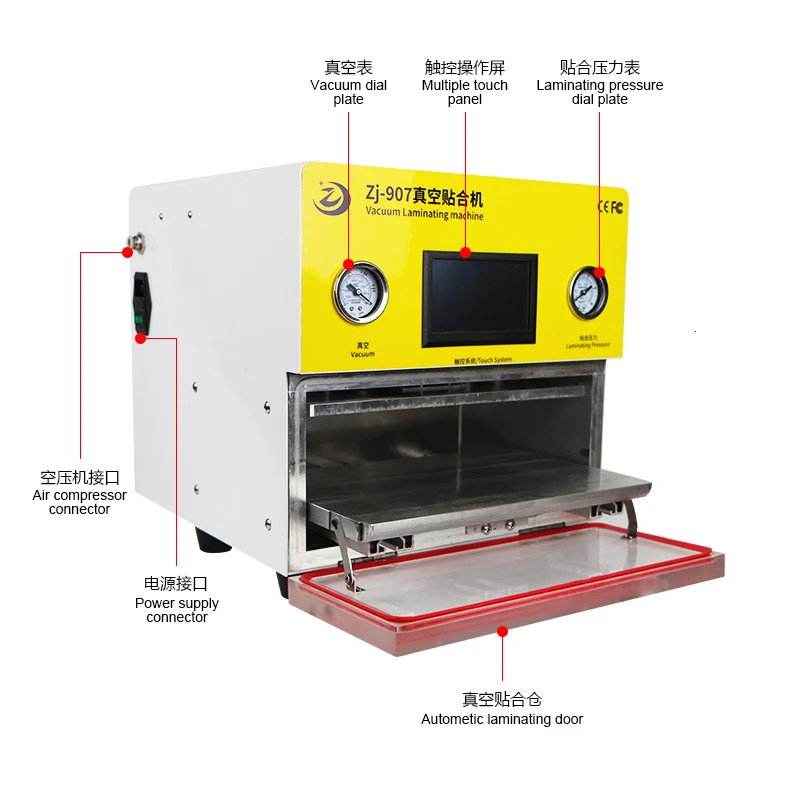 ZJ-907 одиночный lcd ламинатор со встроенным вакуумным насосом, автометрический дизайн устройства открытия/закрытия для восстановления сенсорного экрана