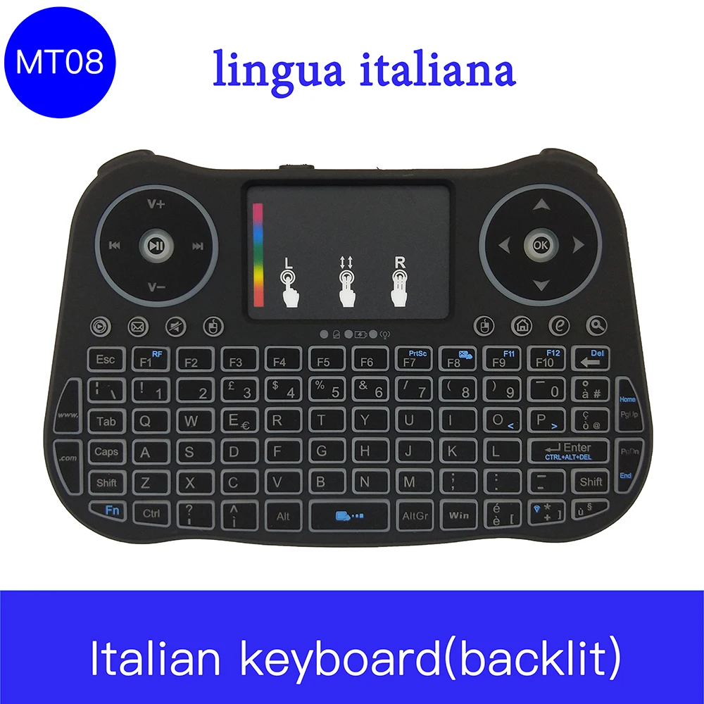 Mini Mt08 Italian Backlight Wireless Keyboard 2.4g Air Mouse Remote