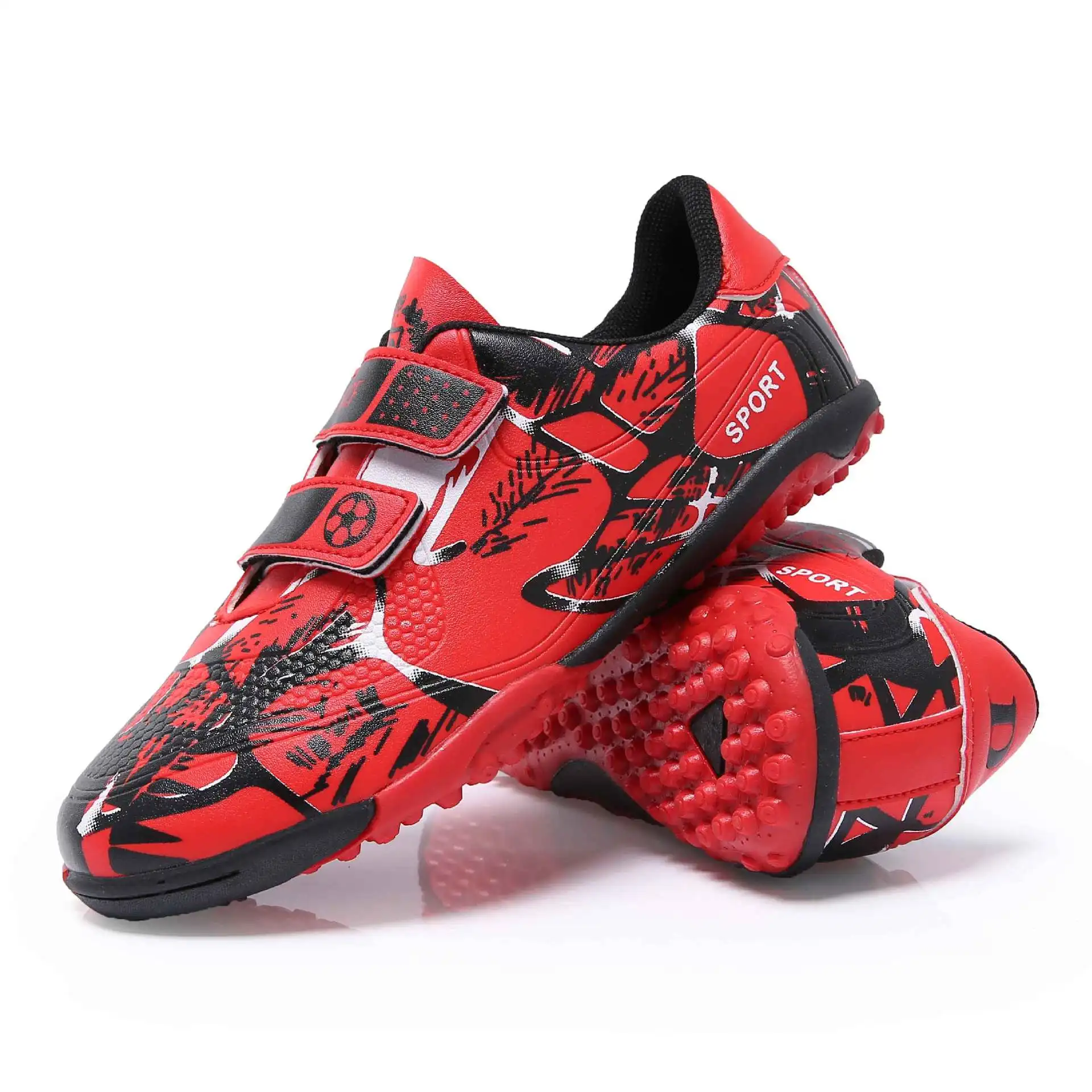Футбольная обувь с низким верхом, кожаные ногти, длинные ногти, сломанные ногти, плоская подошва, травяная спортивная обувь для детей и подростков - Цвет: short spikes red