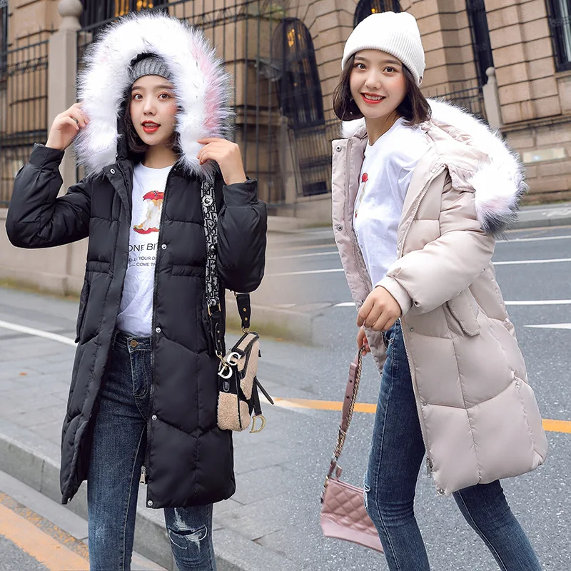 Best 2019 warm thicken winter coat winter jacket women fur collar hooded down jacket cotton padded long snow wear parka women sz118