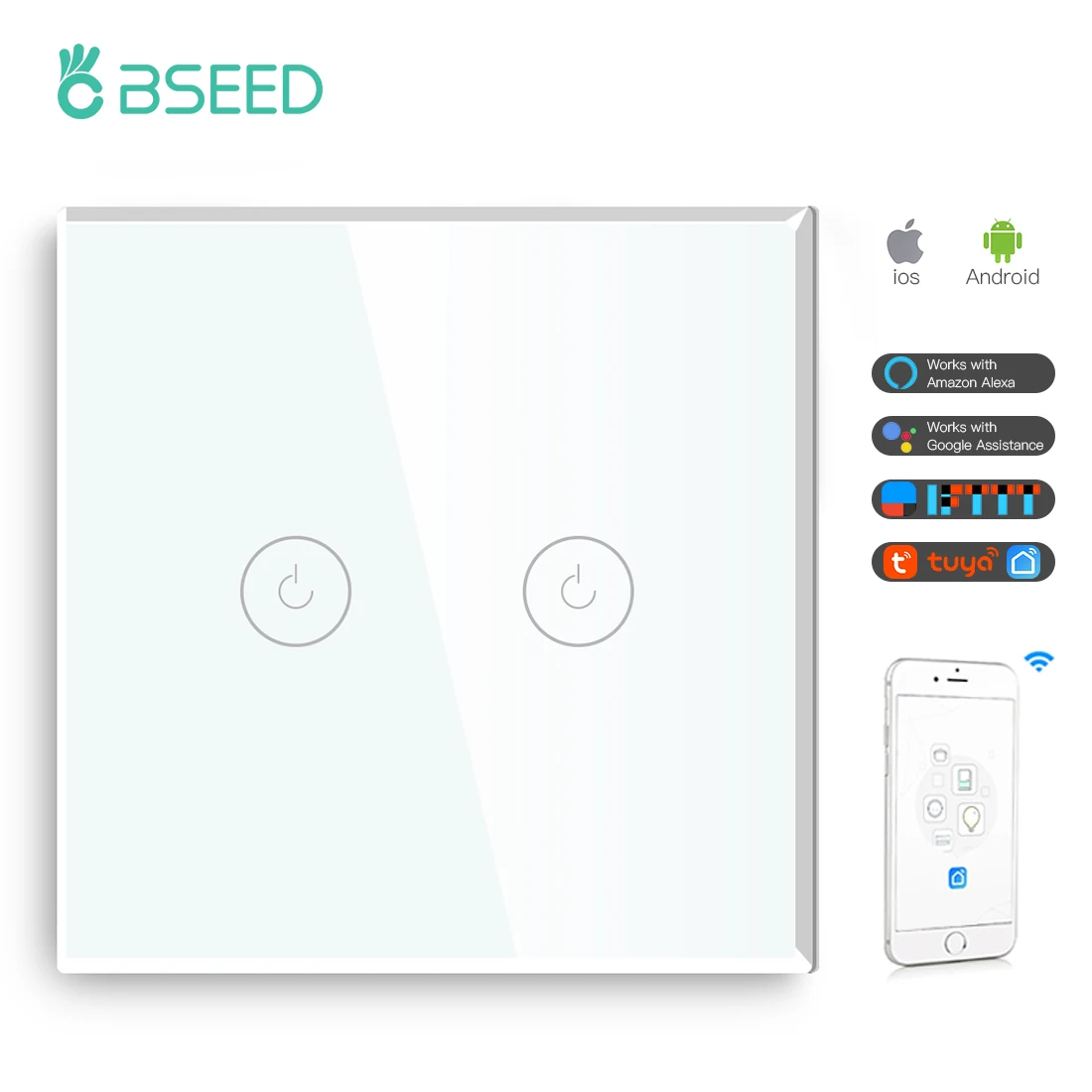 Bseed 1/2/3 vias wi fi interruptores de parede toque inteligente luz interruptores de vidro led google alexa app sensor interruptores neutros