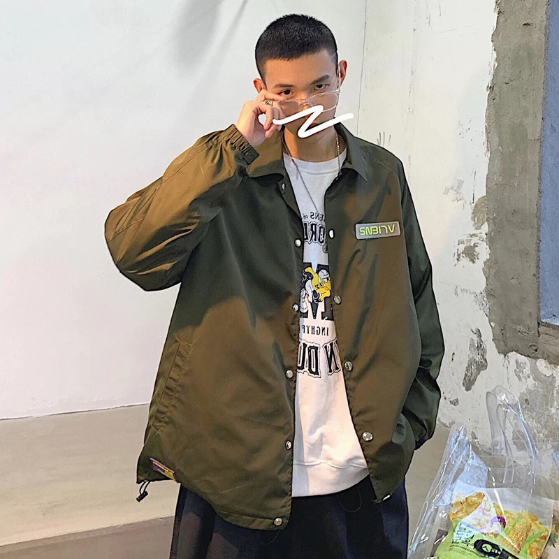 Cheap Spring Rack Jacket Men's Fashion Solid Color Casual Jackets Mens Street Wild Loose Hip Hop Bomber Jacket Men Outwear M-2XL