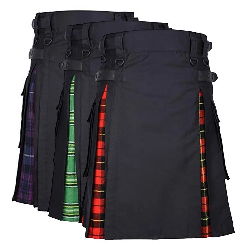 Шотландские мужские s Kilt юбка брюки пояс плиссированный двусторонний ремень в клетку панк авангардный Шотландский Килт Garde мужские