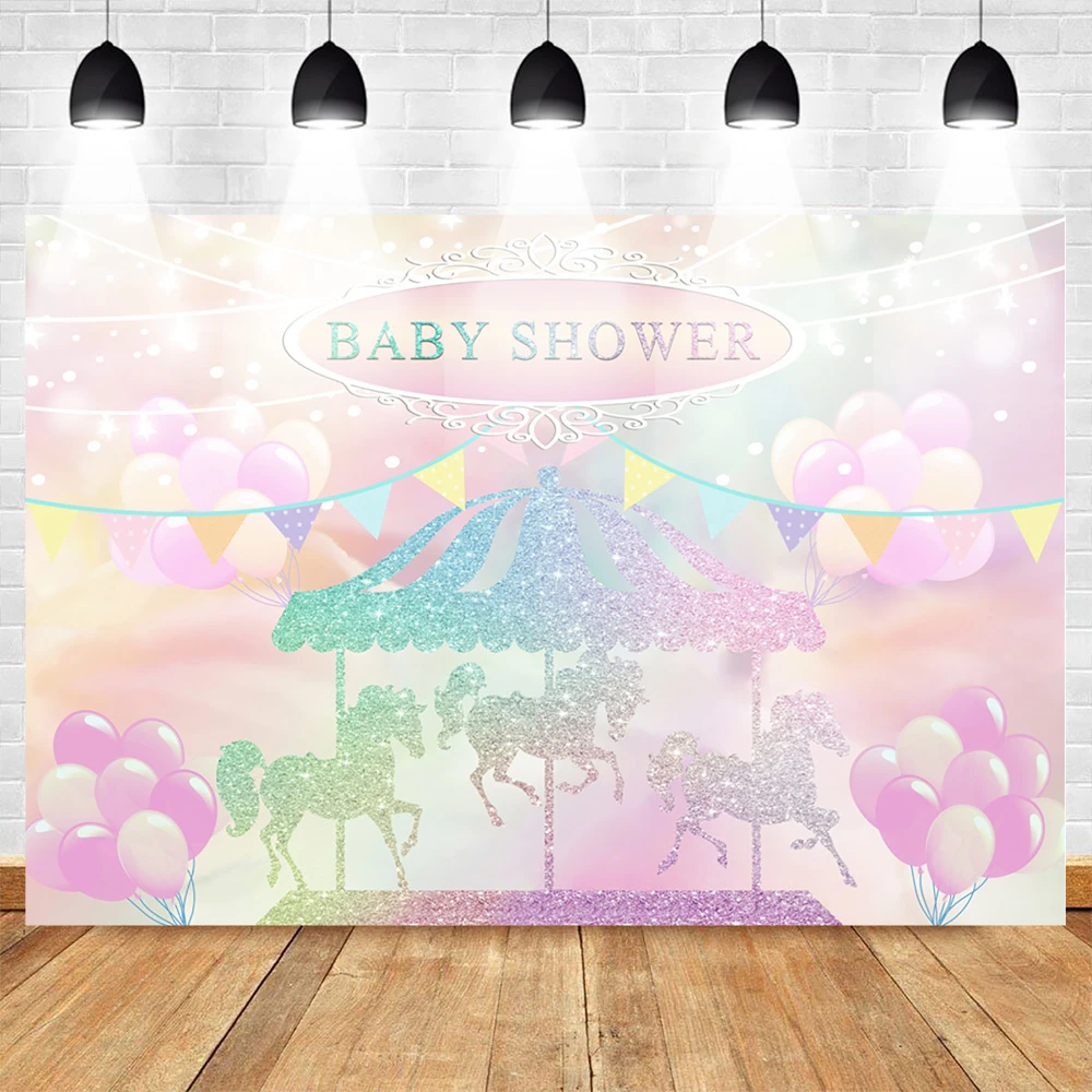 Mehofoto Manis Carousel Baby Shower Latar Belakang Gadis Kecil Pesta Ulang Tahun Spanduk Pemotretan Balon Merah Muda Fotografi Latar Belakang Background Aliexpress