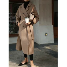 Шерстяное пальто женское длинное бежевое серое верблюжье пальто зимнее шерстяное пальто подиумное Брендовое теплое шерстяное пальто наряд Высокое качество