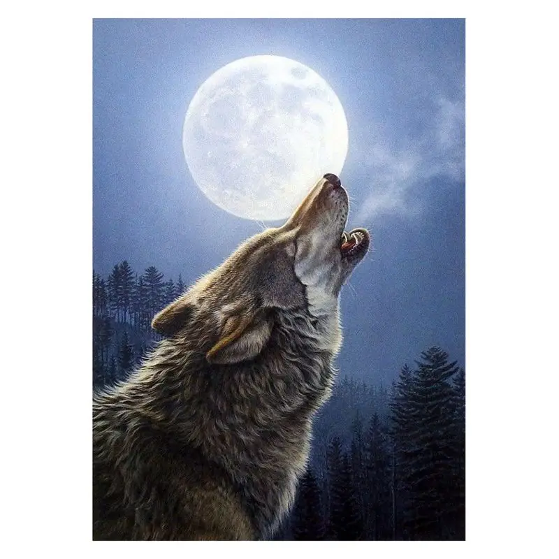 

Howling wolves 5D round Shaped Diamond Painting Embroidery Needlework Rhinestone Crystal Cross Craft Stitch Kit