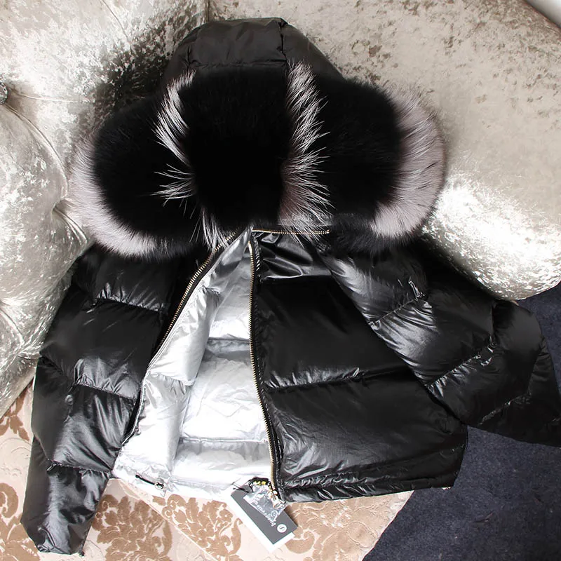 Женская зимняя куртка с воротником из натурального Лисьего меха, женский свободный короткий пуховик, куртка на белом утином пуху, толстый теплый пуховик w - Цвет: 11