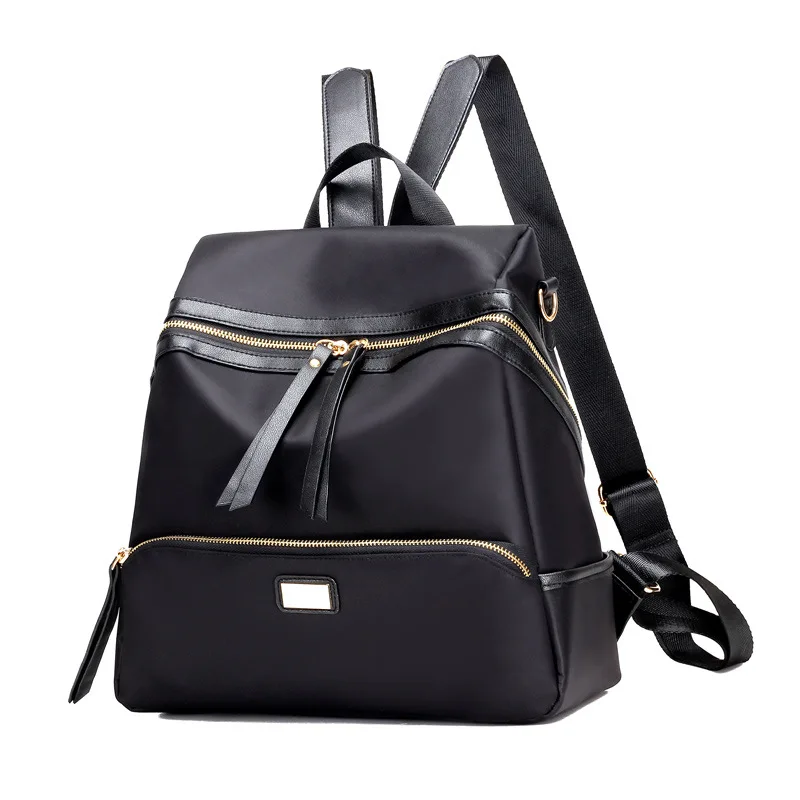 

2019 Autumn And Winter New Style WOMEN'S Backpack Nylon with PU Leather Pure Black Backpack Korean-style Style Fashion Small Bag