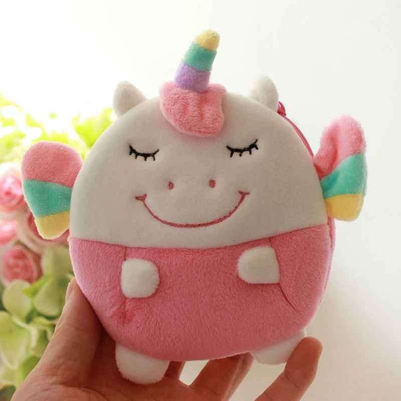 Белый 1 PC Mini Plush Unicorn Coin Purse Earphone Storage Keychain Bag Purse Women Girls Lovely Lipstick Money Winter Purse Pocket - Цвет: Белый