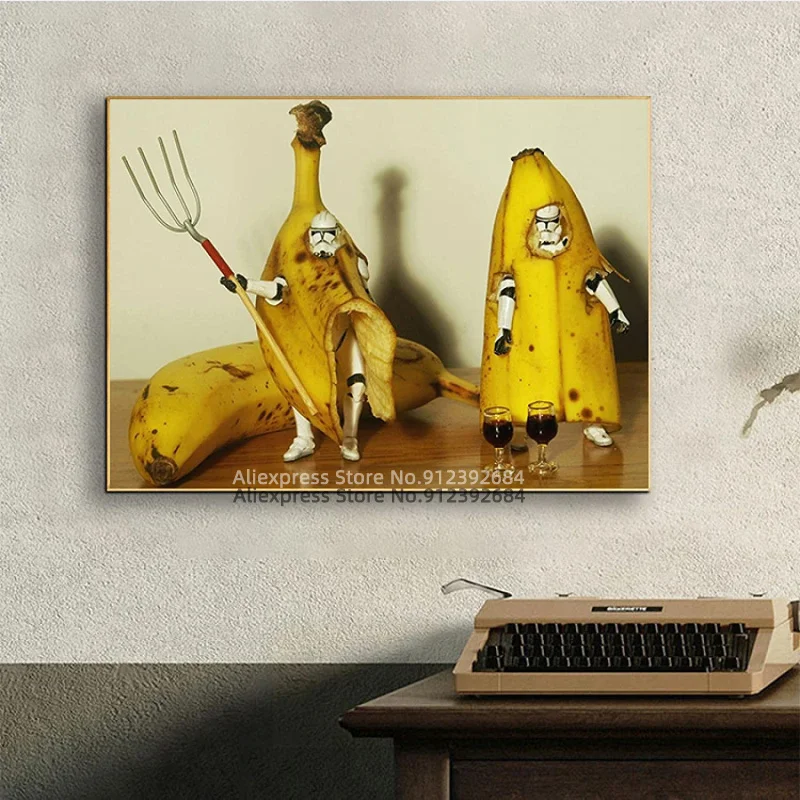 Pintura em tela banana desenho animado frutas poster abstracto impressão da  parede fotos cozinha gourmet loja restaurante decoração - AliExpress