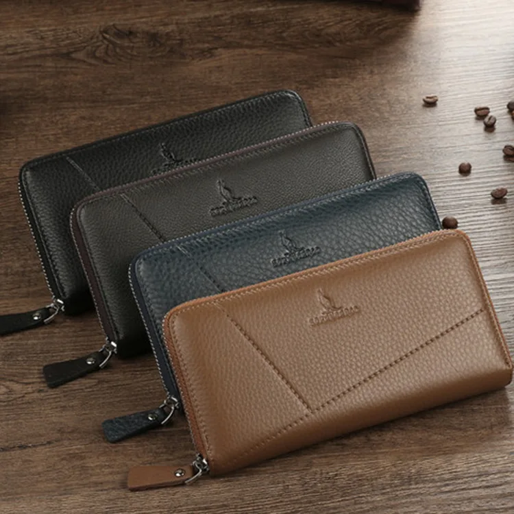 

Genuine Leather Men Clutch Bag Korean-style Full-grain Leather Zipper Wallet Card Bit More Business Genuine Leather Hand Grab Ba