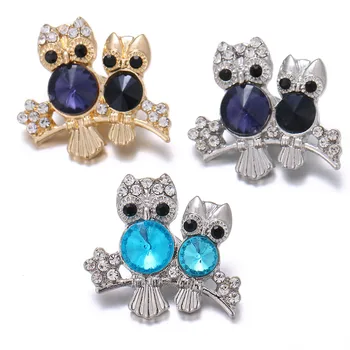 

10pcs/lot New Gold Color Crystal Owl Snap Button 18mm Metal Snaps for Mom Child Snaps Bracelets Fit Snap Buttons Jewelry