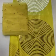 Африканская ткань, чистый шелк, ткань с моссаическим золотом, африканская кружевная ткань, 2+ 5 ярдов, французское кружево с бисером, Дубай, кружево для платья, ZDL-B2