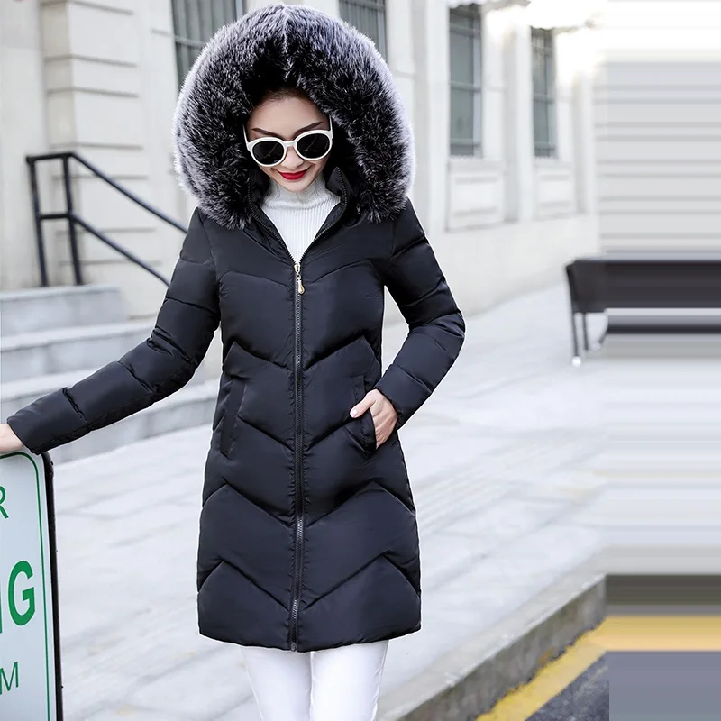 Женские пуховые парки размера плюс 6XL 7XL, Женское пальто с большим мехом, приталенная зимняя куртка, женские куртки с капюшоном и хлопковой подкладкой, Женская Длинная Верхняя одежда