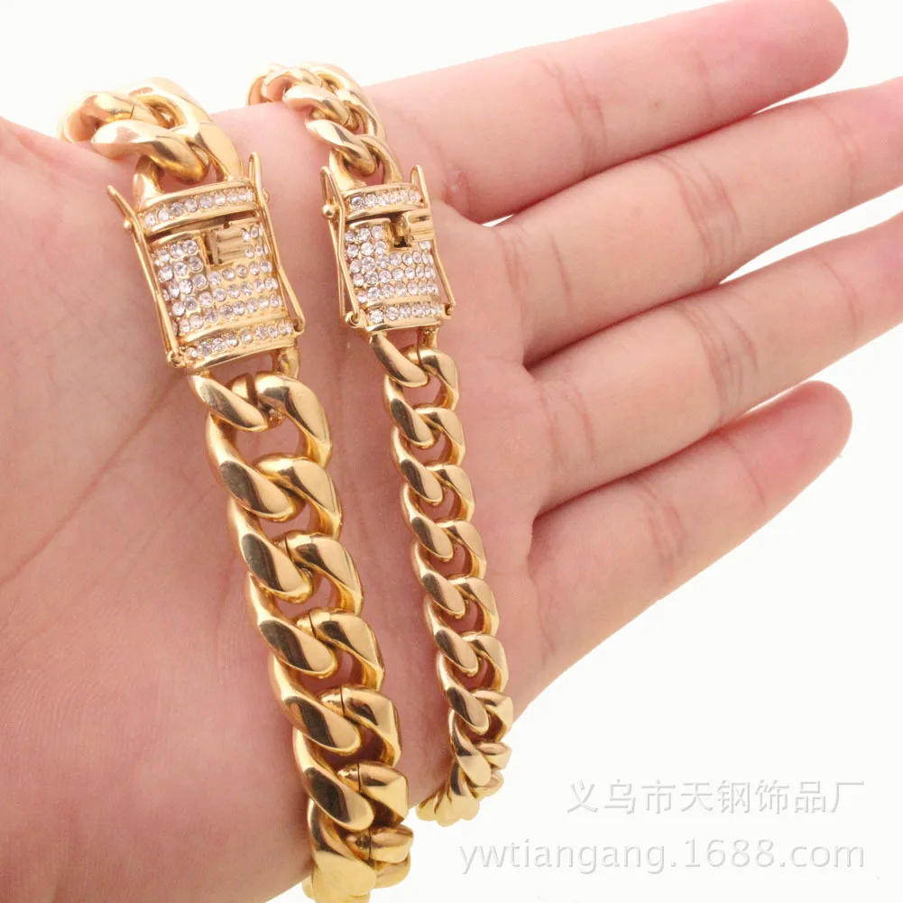 

Europe And America Creative Accessories Fashion Stainless Steel Titanium Steel Cool Gold Bracelets Diamond Set