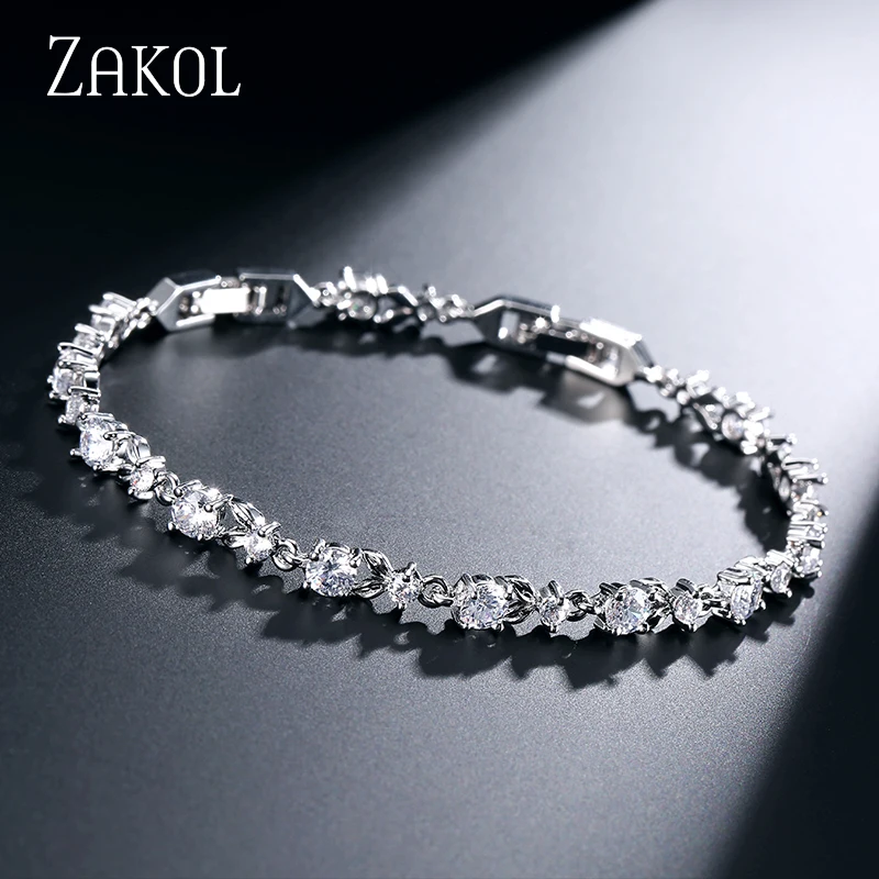 ZAKOL Exquisite Oval Zirconia Crystal Leaf Bracelet Bangles Shiny Rose Gold Color CZ Zircon Stone Jewelry For Girl Women FSBP134