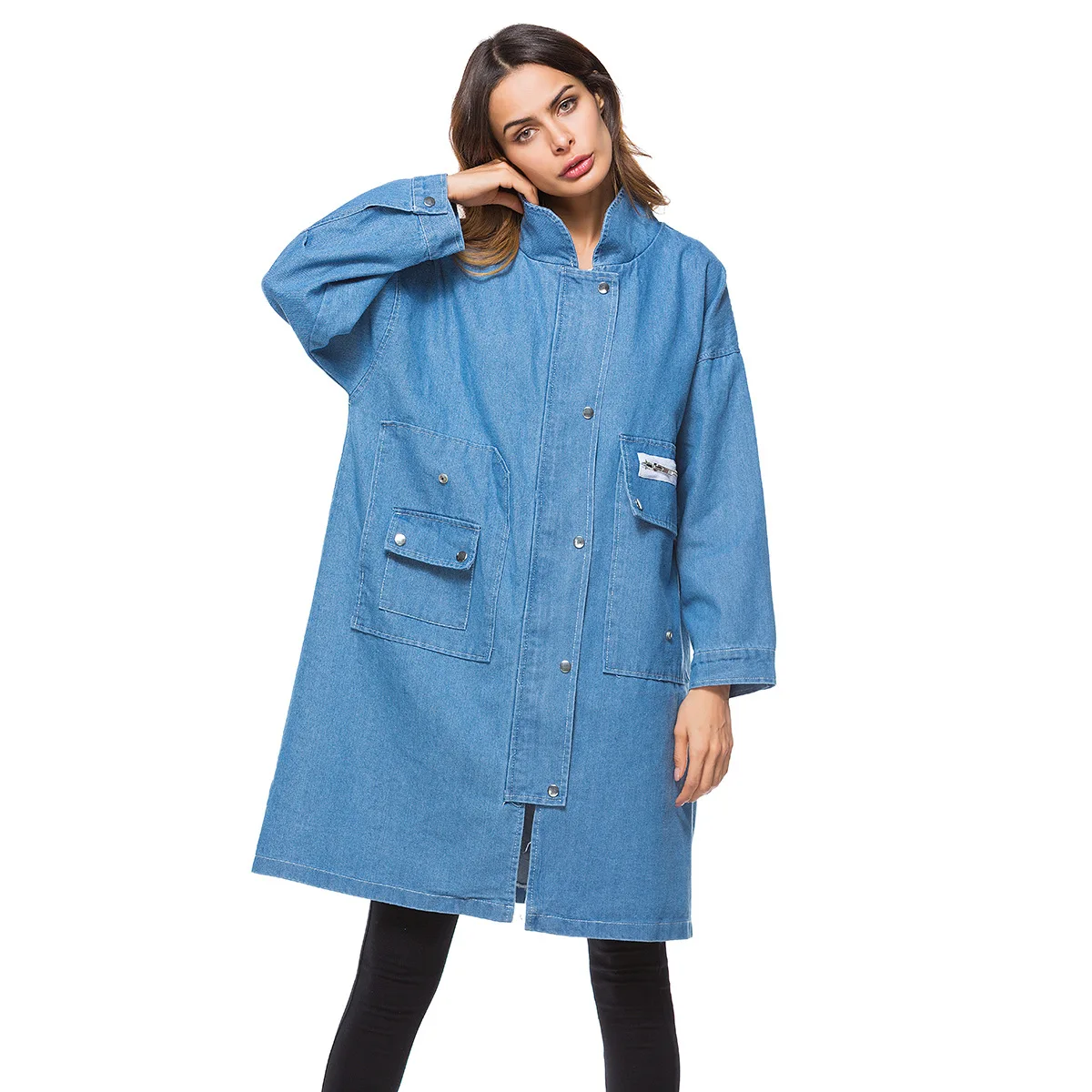 

Diwish Denim Trench Coat Fall 2019 Plus-size Womens Coats Pockets Full Long Clothing Casual Clothes New Fashion High Quality