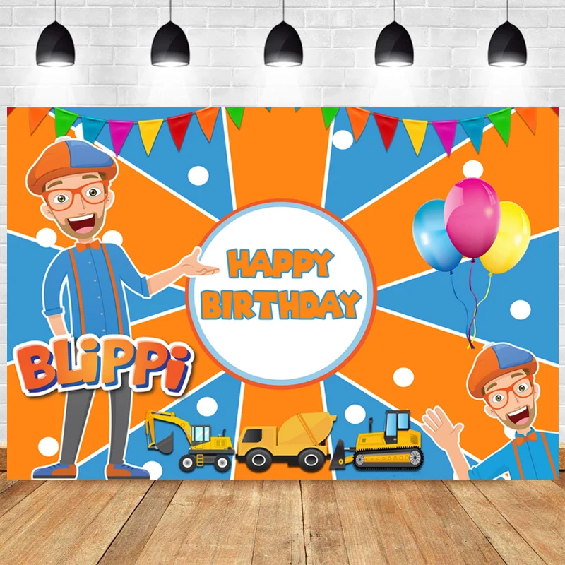 

Blippi Photography Backdrop Boys Happy Birthday Party Kids Dump Truck Construction Photo Background Prop Booth Decoration Banner