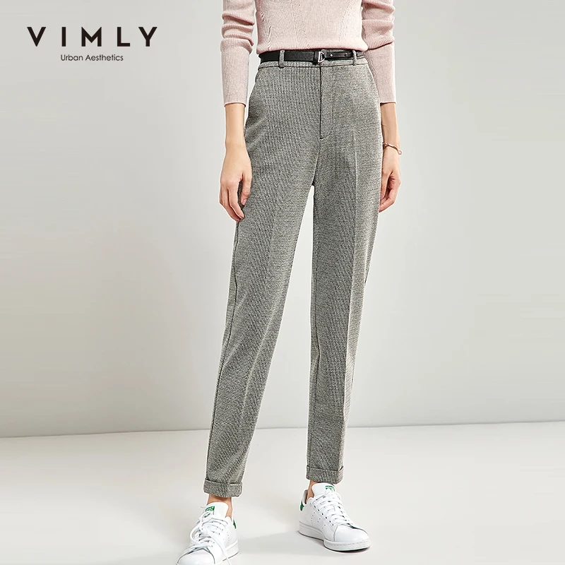Vimly Women Pencil Pants Vintage Autumn Winter High Waist Pockets Houndstooth Slim Fit Office Lady Trousers Casual Pants 98895 Vimly Women Pencil Pants Vintage Autumn Winter High Waist Pockets Houndstooth Slim Fit Office Lady Trousers Casual Pants 98895