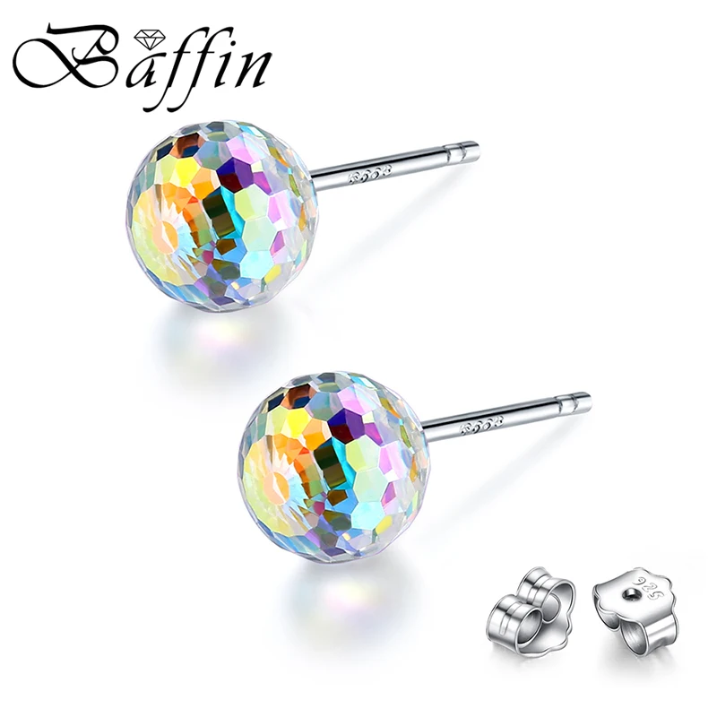 

Real 925 Silver Ball Stud Earrings Disco Fancy Stone Crystals From Austria Piercing For Women Party Wedding Jewelry