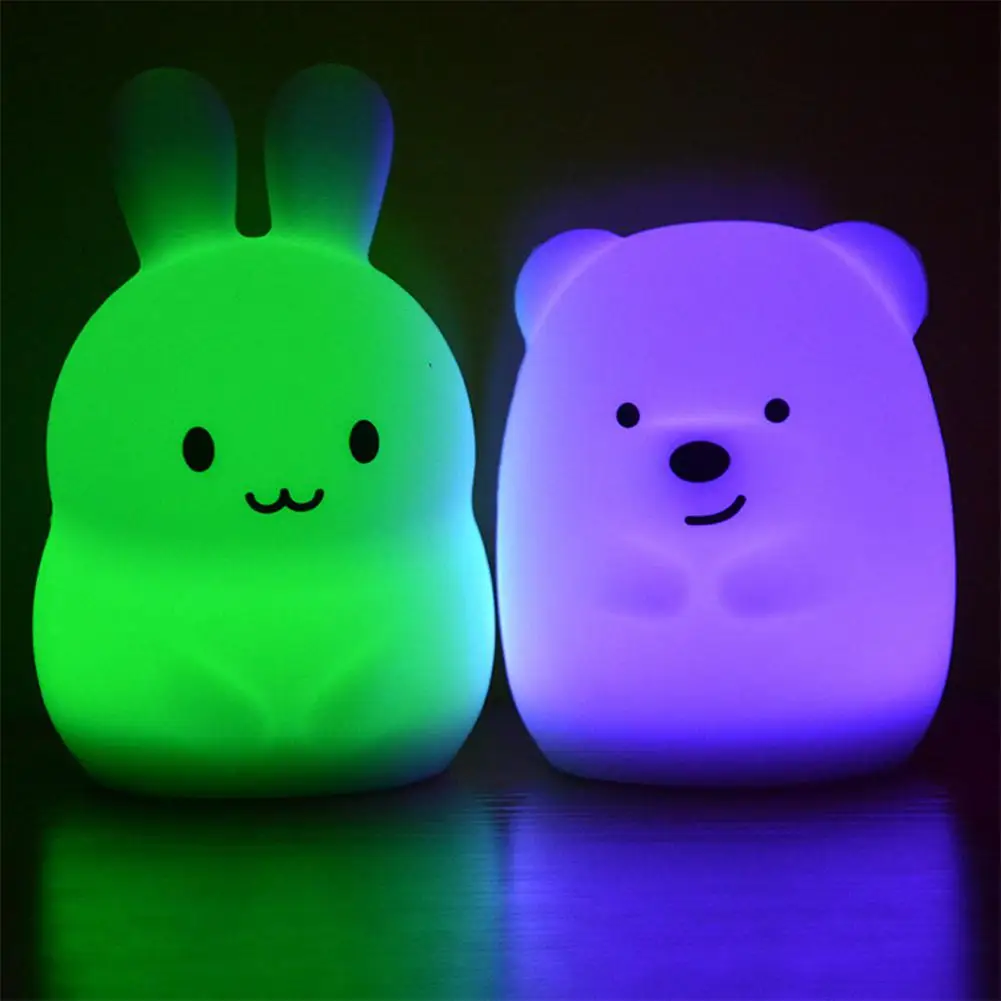 Новинка 7 цветов медведь кролик LED USB животное ночник светильник силиконовый