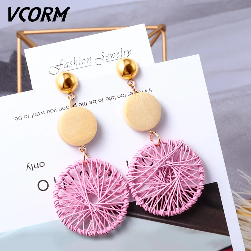 Pink Новые корейские акриловые серьги для женщин, массивные винтажные геометрические золотые Висячие висячие серьги, женские свадебные модные ювелирные изделия - Окраска металла: Pink