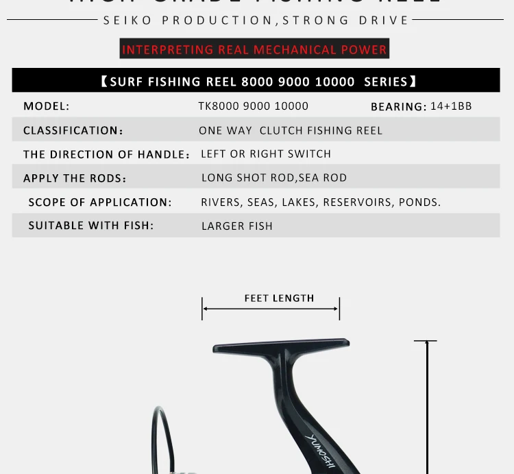 YUMOSHI TK10000 14+1BB METAL SURF  REEL LONG CASITNG FISHING REELS