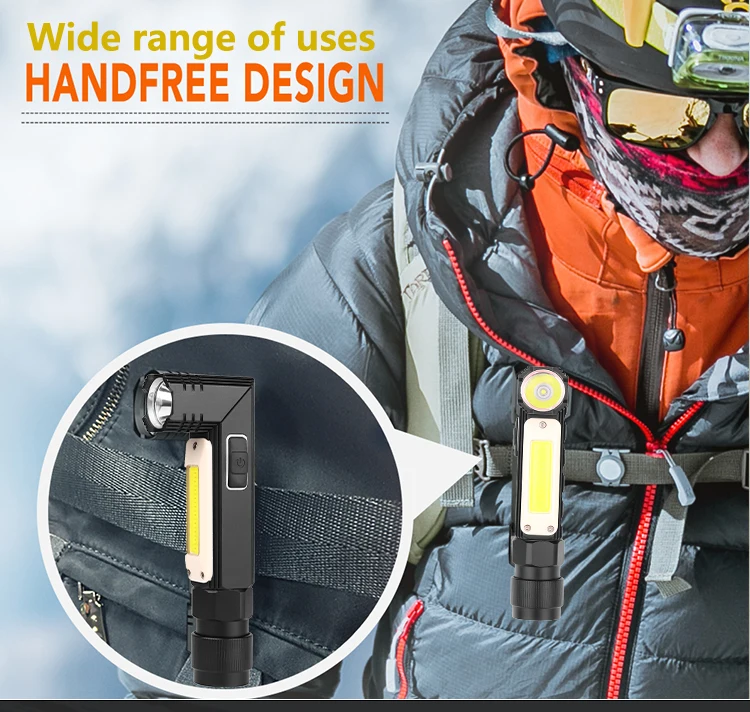 High lume Handfree Tactical Flashlight Dual Fuel 90 Degree Twist Rotary Clip Rechargeable Super Bright 5 Modes LED Torch Outdoor