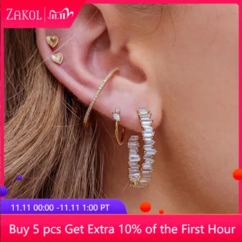 

ZAKOL Luxury Baguette Trendy Fashion AAA Cubic Zirconia T Stone Hoop Earrings For Women Accessories FSEP2254