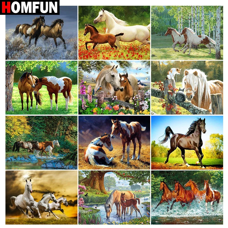 HOMFUN Diamond painting &quotAnimal horse flower&quot Full Square/Round Drill Wall Decor Inlaid Resin Embroidery Craft Cross stitch | Дом и