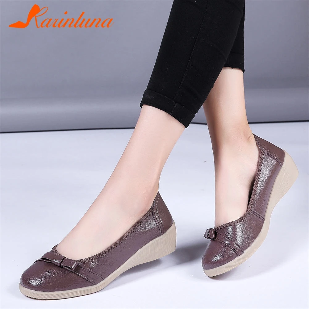 

KARINLUNA New Boat Shoes Ladies Casual Spring Flats Women 2020 Bowtie Loafers Autumn Flats Genuine Leather Solid Shoes Woman
