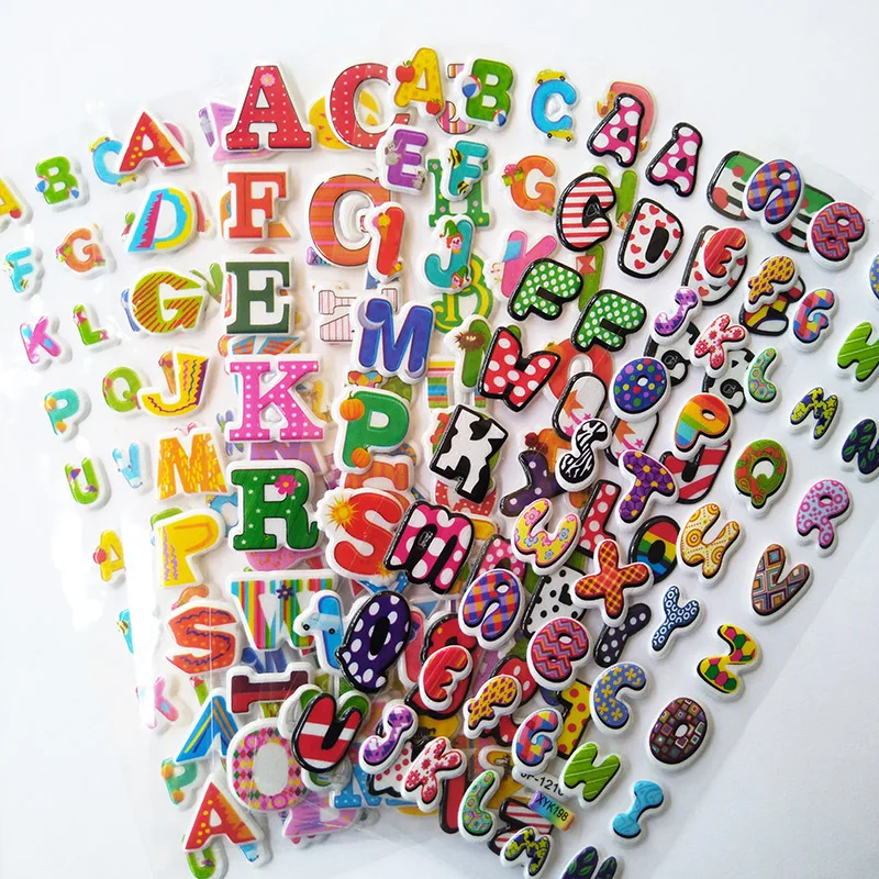 

6or Sheets/Lot Cute Cartoon Alphabet No RepeatStickers Bubble Stickers Educational Digital Stickers For Kids Toys