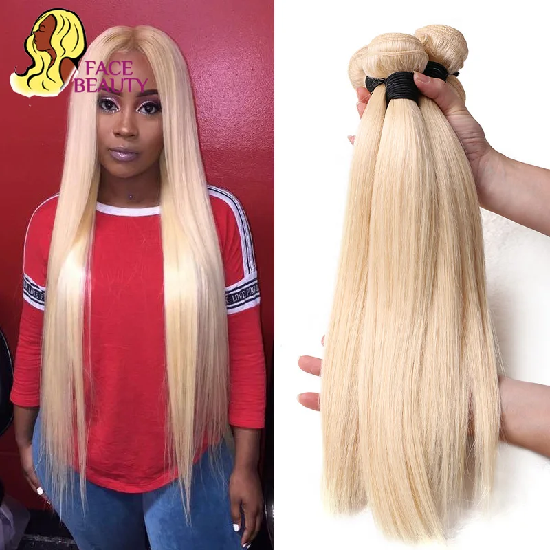 Facebeauty 613 Blonde 1/3/4 Brazilian Hair Bundle Straight Weave Remy Human Hair Weft 26 28 30 32 34 36 38 40 Inch Free Shipping