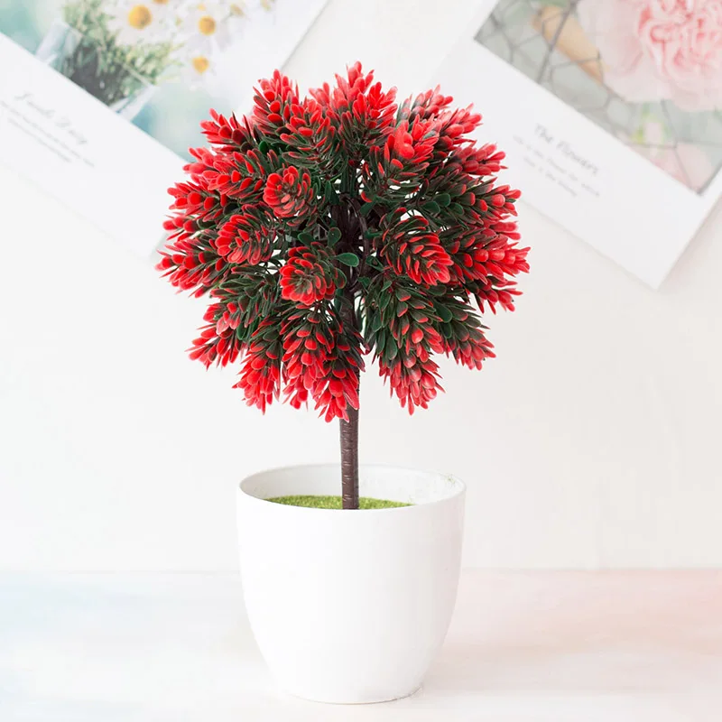 1× Plastic Artificial Fake Bonsai Potted Plant Ornament Home Office Garden Decor