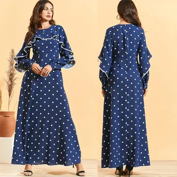 

Women Wave point lotus leaf folds Bohemia Long dress muslim abaya dress Ramadan Robe kaftan dubai abaya turkey islamic Clothing