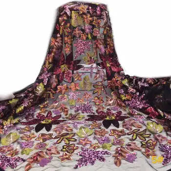 

Embroidery Leaves Pattern Lace with Sequins Hot Sale African French Tulle Mesh Lace Fabric Sequins Lace Fabric for Bridal