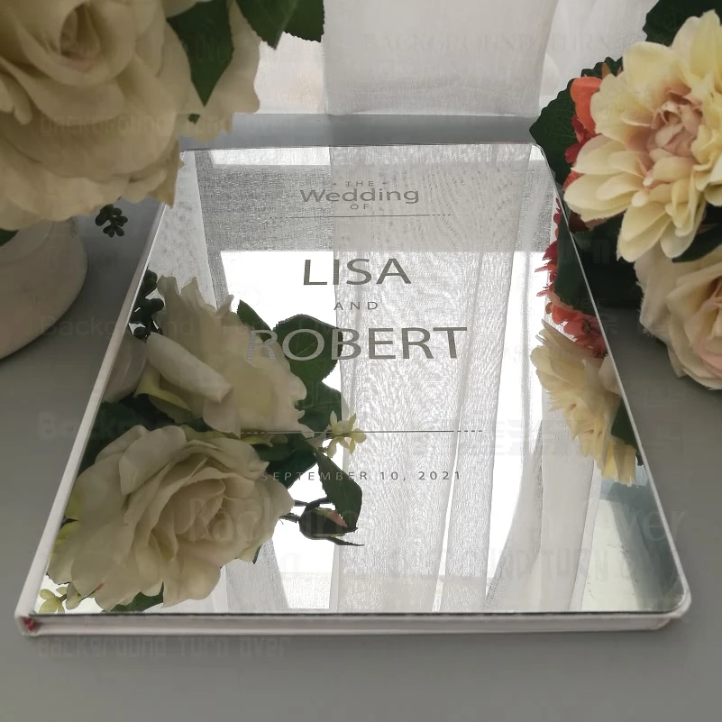 Guest Book Wedding Mirror Guestbook Blank Favor Personalized Cover Gift Gifts Engrave Carve Names Date G002