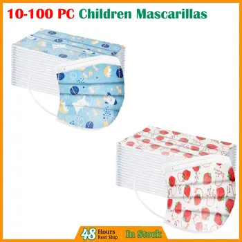 

50-100PC Lovely Cartoon Printing Adjustable Strap Mascarilla desechable Children's Disposable Face Mask 3Ply Face Cover In Stock