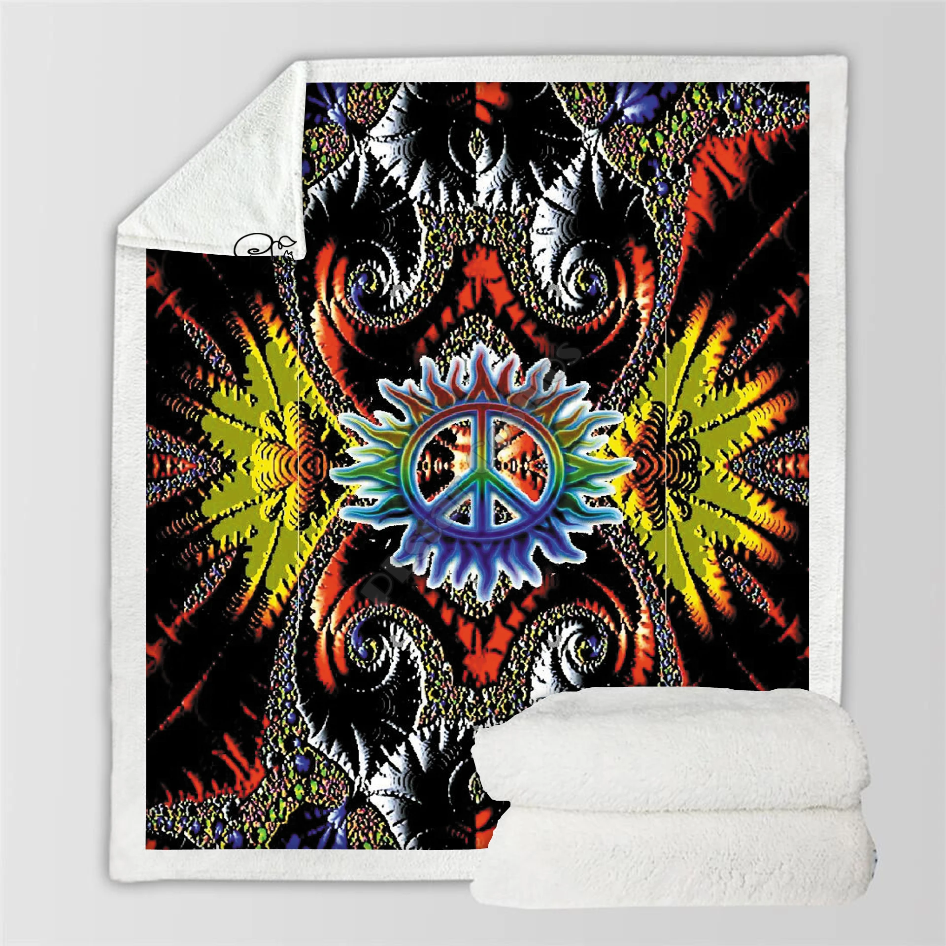 

Plstar Cosmos Hippie Peace And Love Psychedelic funny Blanket 3D print Sherpa Blanket on Bed Home Textiles Dreamlike style-14