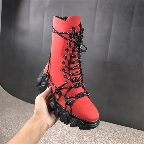 Botas Mujer/зимние ботинки на платформе; женская повседневная обувь; Bota Feminina; Роскошная обувь для папы; женские ботинки до середины икры; Botines Mujer Zapatos De Mujer - Цвет: As Pic