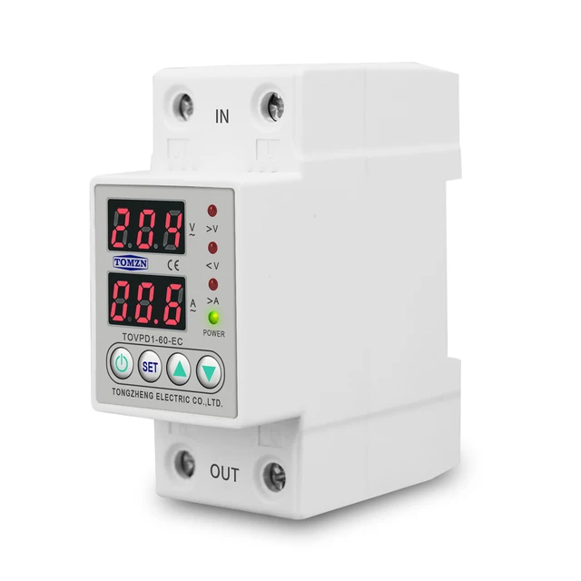 Din Rail Dual Display Adjustable Over Voltage Current and Under Voltage Protective Device Protector Relay 40A 63A 80A 220V 230V 2