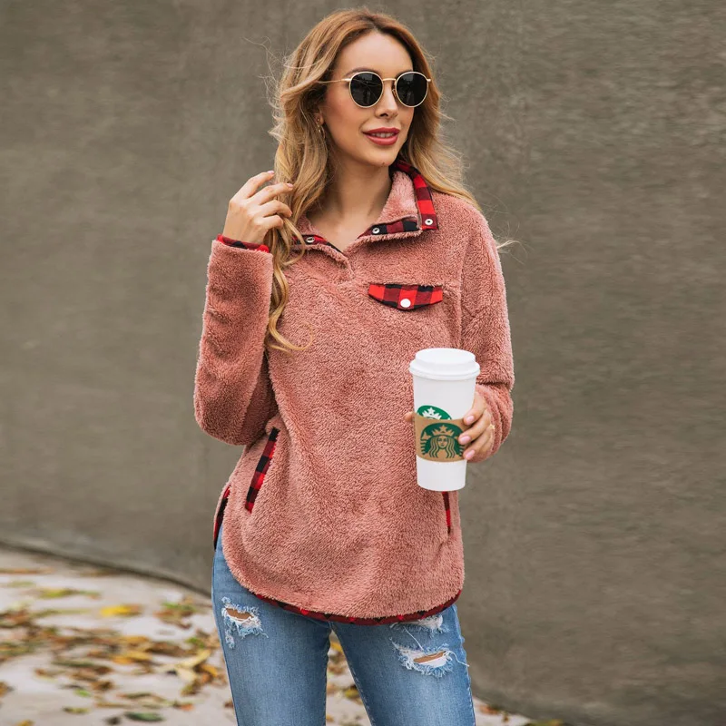 Skup Lossky Patchwork Teddy bluza kobiety jesień zima pluszowe ciepłe bluzki rekreacyjne damskie bluzy odzież 2019 kobiet