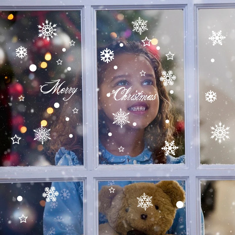 Новогоднее Рождественское украшение, регулируемое окно, стекло, Зеркальная Наклейка, белые снежинки для детской комнаты, Декор, шопокно, плакаты